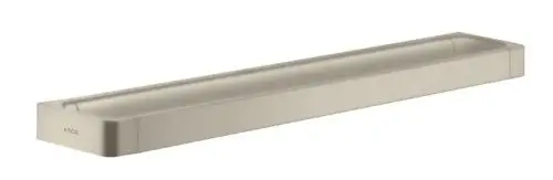 Badetuchhalter in einer schmalen, rechteckigen Form aus gebürstetem Nickel, mit der Markierung "AXOR" auf der Seite.